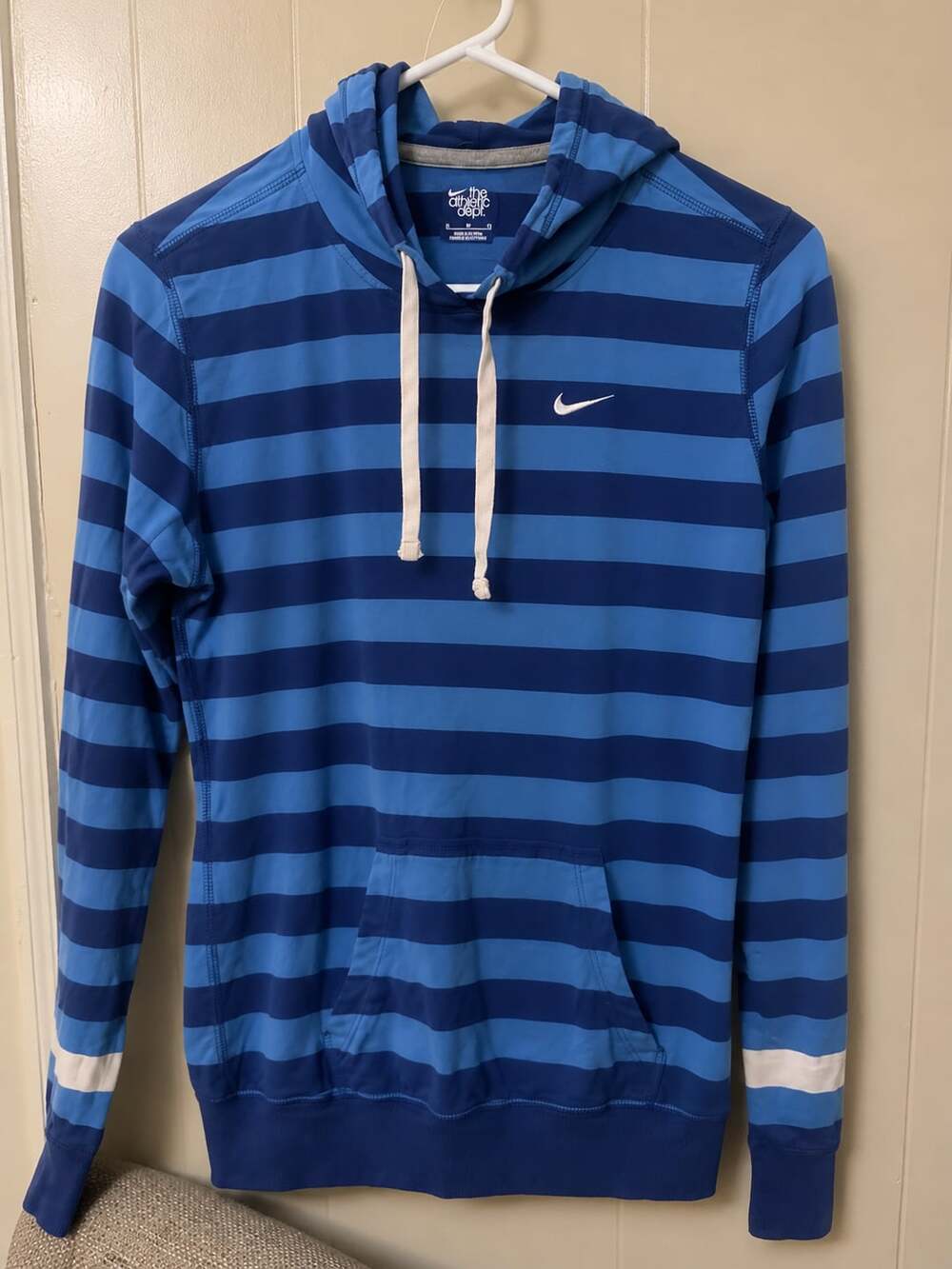 Nike The Athletic Dept Blue Striped Hoodie Sweatshirt Size M
